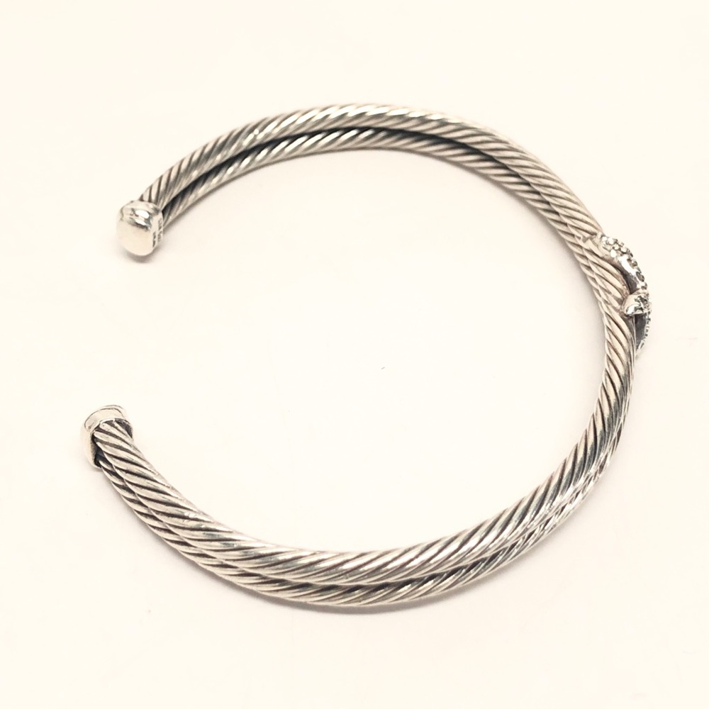 David Yurman Diamond X Double Cable Cuff Bracelet .925 / 18K - Picture 5 of 11